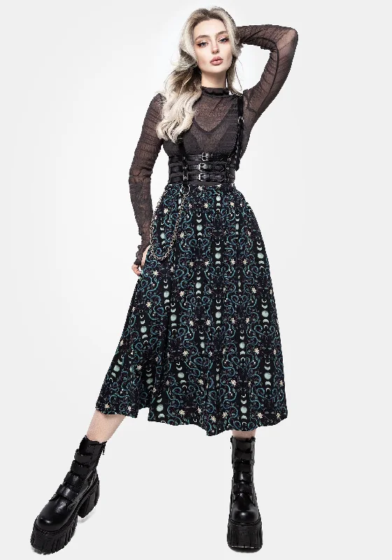 Pythia Print Button Up Midi Skirt linen skirt relaxed