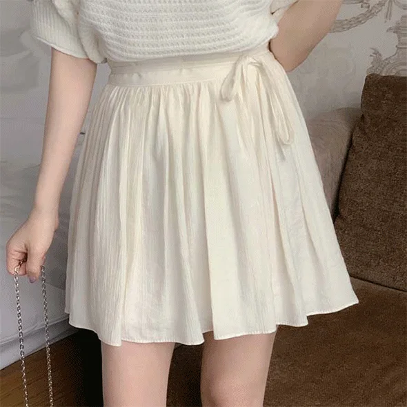Audrey Ribbon Pleats Skirt linen skirt relaxed