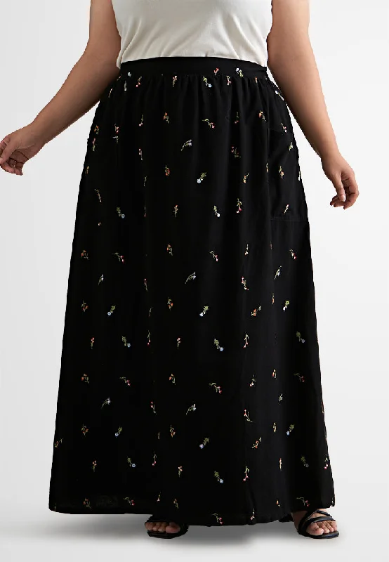 Sakura Bloom Cotton Pocket Flare Skirt chiffon skirt flowing
