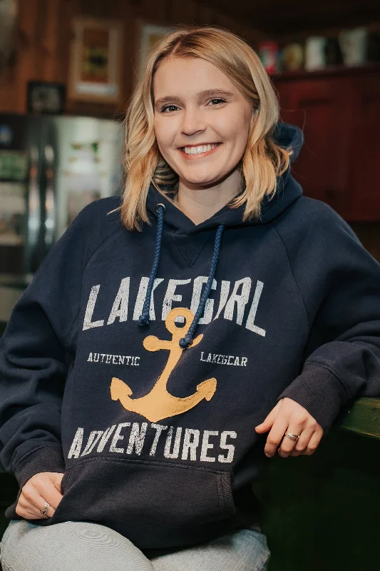 Sanded Fleece Hooded Sweatshirt in Navy Hoodie with Turtle Neck Cozy Winter
