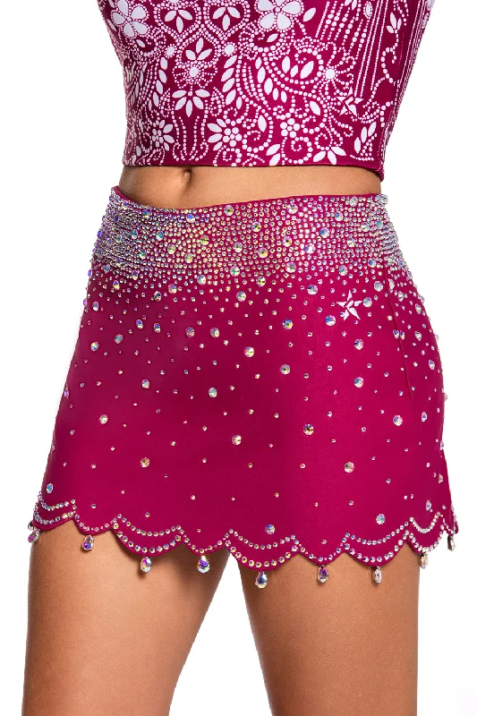 Scalloped Skirt in Cranberry Burst zip skirt side