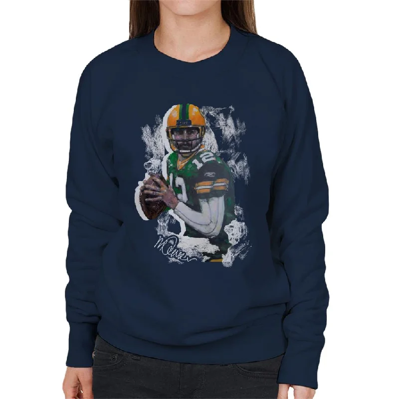 Sidney Maurer Original Portrait Of Aaron Rodgers Women's Sweatshirt Hoodie with Typography Text Message