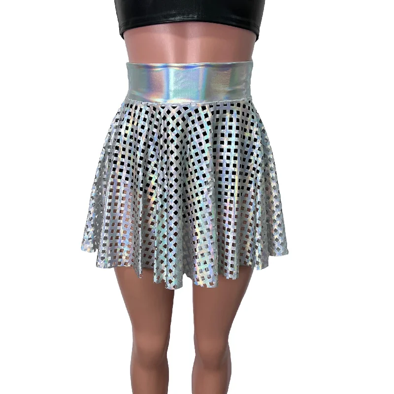 Skater Skirt - Opal Diamond Cutout Holographic Iridescent silk skirt lustrous