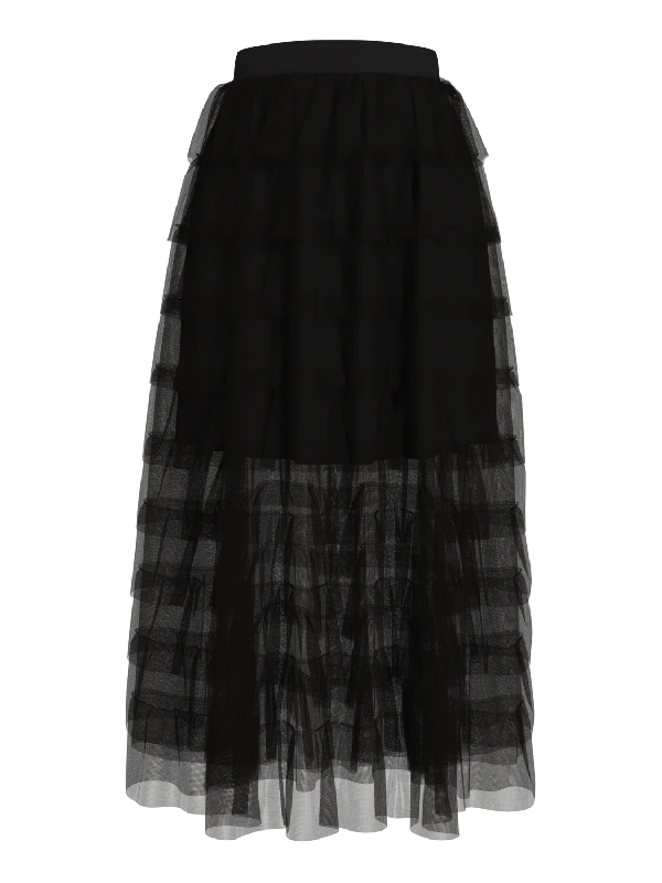 VIEVELYN Midi Skirt - Black chiffon skirt delicate