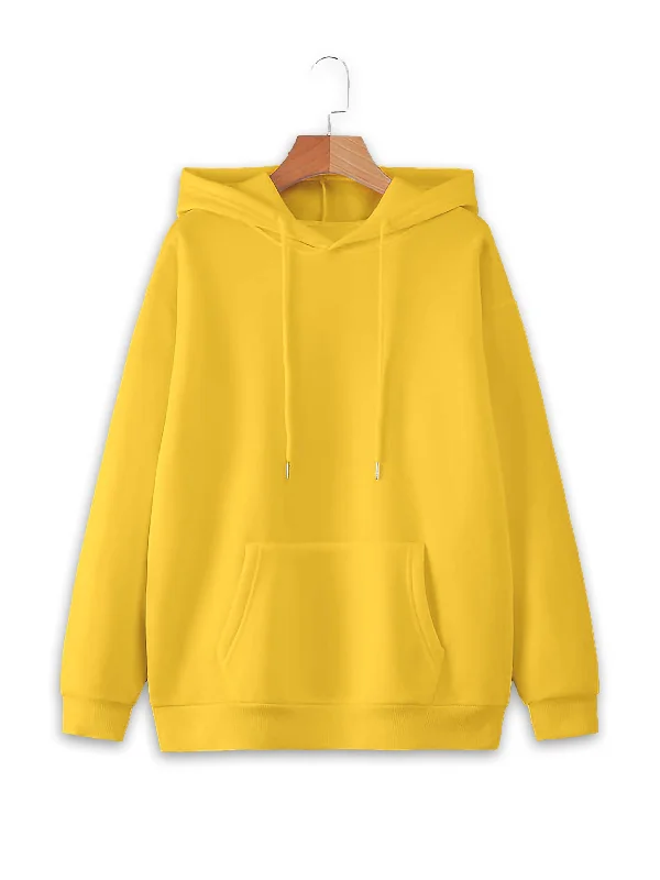 Vimal Jonney Yellow Solid Hooded Cotton Fleece Sweatshirt for Women Hoodie with Fur Luxurious Winter