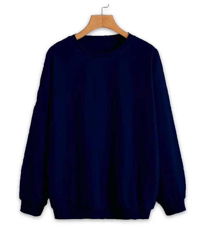 Vimal Jonney Navy Blue Solid Round Neck Cotton Fleece Sweatshirt for Women Hoodie with Full-Zip Functional Layering