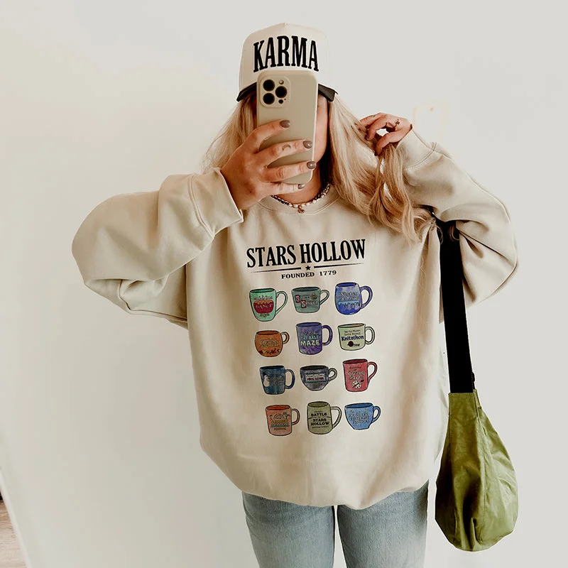 Stars Hollow Mugs Sweatshirt Hoodie with High Neck Warm Protective