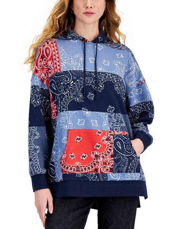 Style & Co Bandana Patch Print Oversized Hoodie Hoodie with Sequins Glamorous Eye-catching