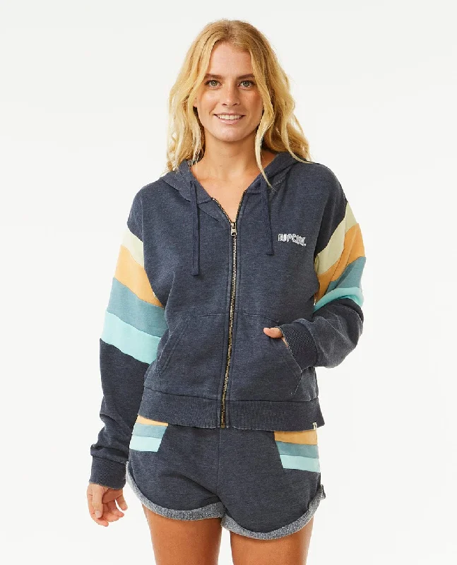 Surf Revival Zip Hoodie - Navy Hoodie with Front Slit Layering Stylish