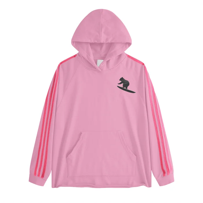 Teddy Rip (Pink)Streetwear Unisex Heavyweight 440G Three Bar Contrast Raglan Hoodie Hoodie with Hem Detail Decorative Unique