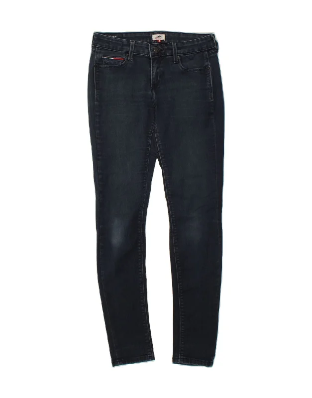TOMMY HILFIGER Womens Nora Mid Rise Skinny Jeans W28 L32 Navy Blue Cotton Fashionable Raw Edge Jeans TOMMY HILFIGER Womens Nora Mid Rise Skinny Jeans W28 L32 Navy Blue Cotton Fashionable Raw Edge Jeans