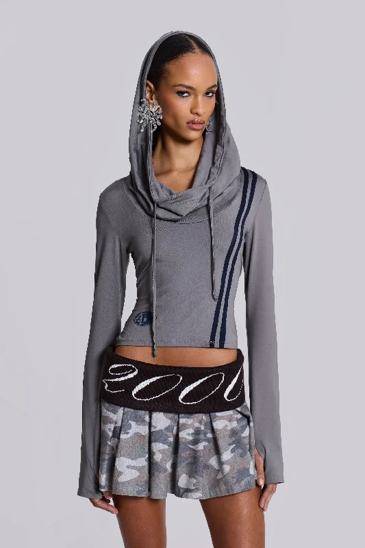 Trackstar Hooded Cowl Top Hoodie with Thumb Holes Functional Cozy