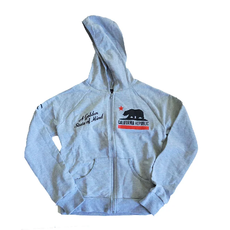 True Womens Golden State Zip Hoodie Heather Grey Hoodie with Typography Text Message