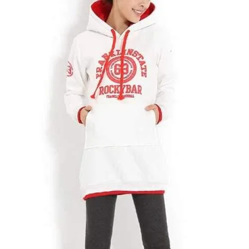 Casual Style Letter Print Long Edition Long Sleeve Women's Hoodie - White M Hoodie with Raglan Sleeves Sporty Comfortable