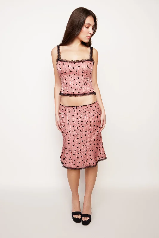 Velvet Floral Lace Low Rise Midi Skirt midi skirt versatile