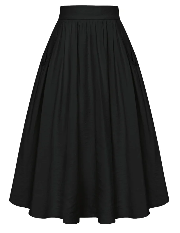 Faux Linen Skirt with Pockets Vintage Swing Skirt Elastic Waist Flared A Line Skirts asymmetrical skirt cut