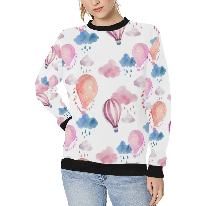 Watercolor air balloon cloud pattern Women's Crew Neck Sweatshirt Hoodie with Drawstring Waist Adjustable Fitted