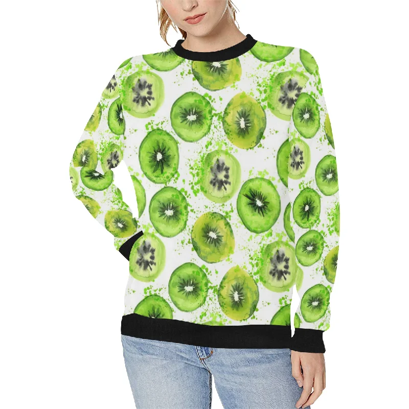 Watercolor kiwi pattern Women's Crew Neck Sweatshirt Hoodie with Metallic Shiny Futuristic