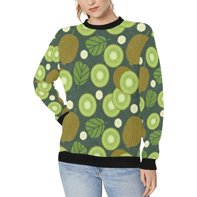 Whole sliced kiwi leave and flower Women's Crew Neck Sweatshirt Hoodie Sweatshirt Pullover