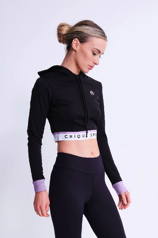 Fearless Crop Hoodie in Black and Amethyst Hoodie Dress Longline Feminine