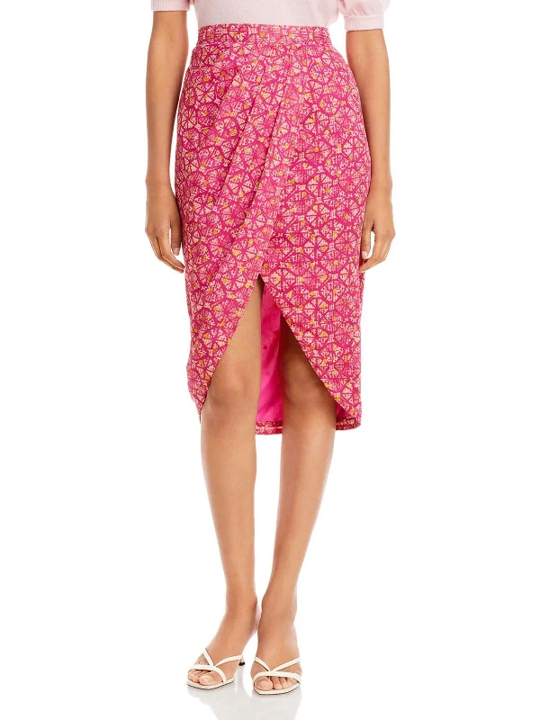 Womens Metallic Printed Wrap Skirt linen skirt light
