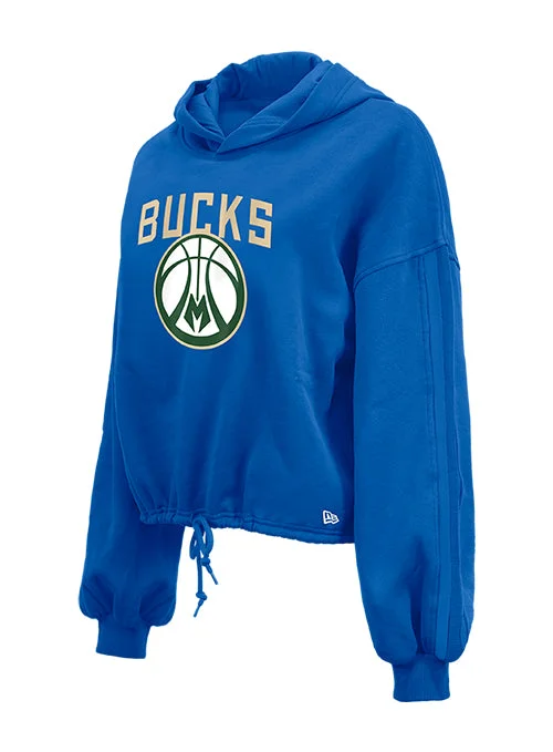 Women's New Era City Edition 2024-25 Ball Logo Milwaukee Bucks Hooded Sweatshirt Hoodie with Button Placket Classic Preppy