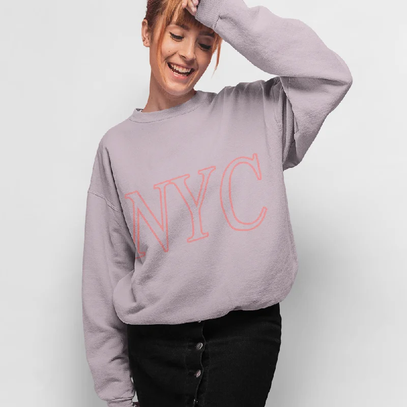 Womens Pink NYC Crewneck Sweatshirt Oversized Hoodie Comfort Casual