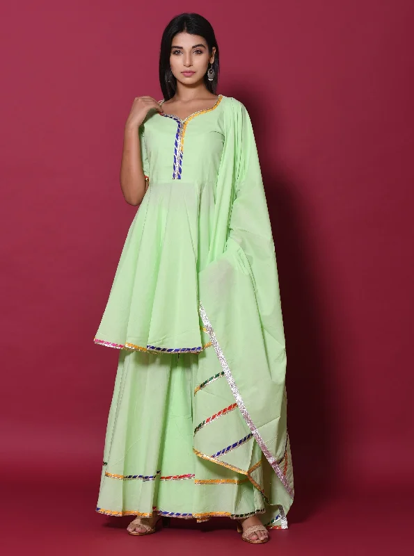 Women's Pista Green Hand Block Printed Peplum Top & Skirt Set - Saras The Label corduroy skirt cozy