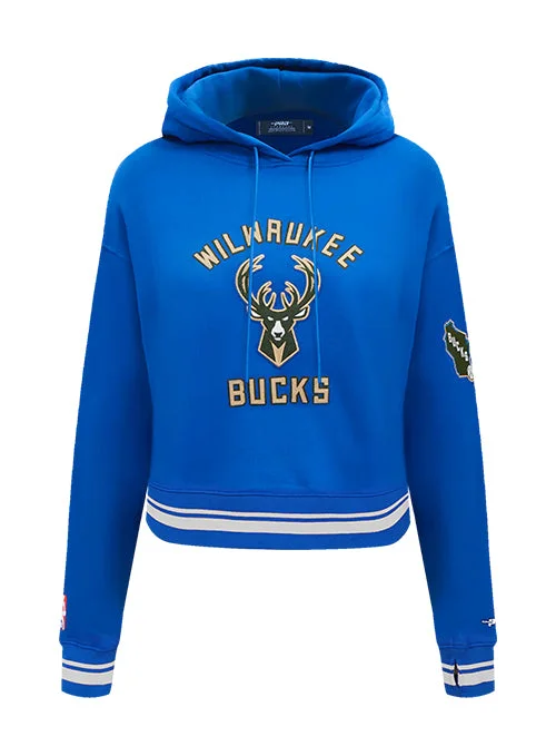 Women's Pro Standard 2024-25 City Edition Wordmark Milwaukee Bucks Cropped Hooded Sweatshirt Zip Hoodie Drawstring Kangaroo Pocket