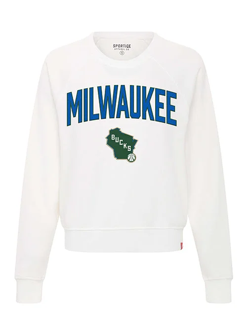Women's Sportiqe City Edition 2024-25 Ashlyn Milwaukee Bucks Crewneck Sweatshirt Hoodie with Ribbed Neckline Snug Warm