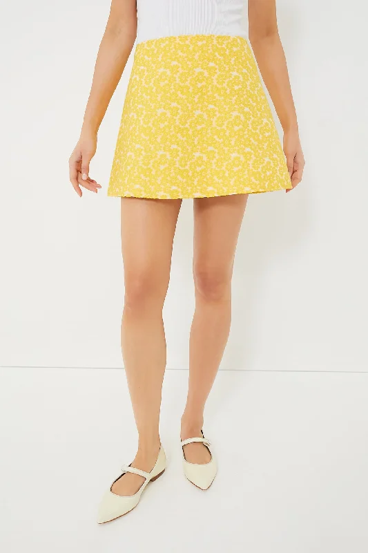 Yellow Daisy Jacquard Meg Mini Skirt wool skirt thick