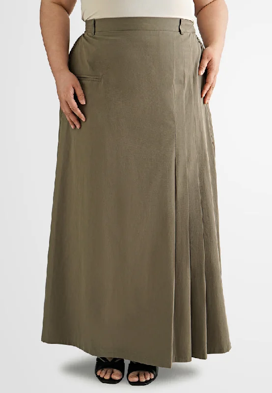 Yumi Long A-Line Side Pleat Skirt cashmere skirt fine