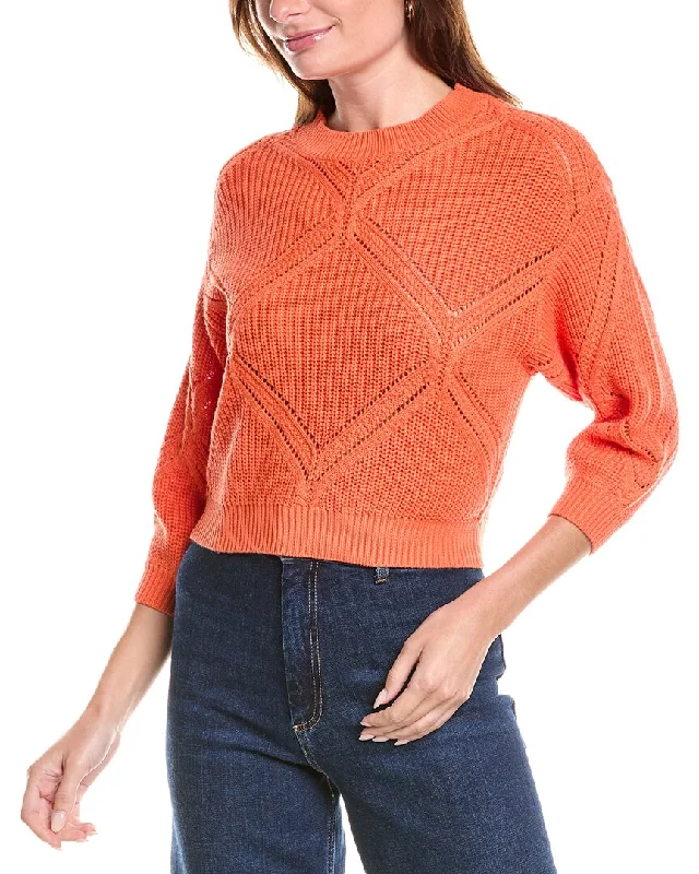 27 Miles Malibu Diamond Pointelle Sweater Solid Print Embellished