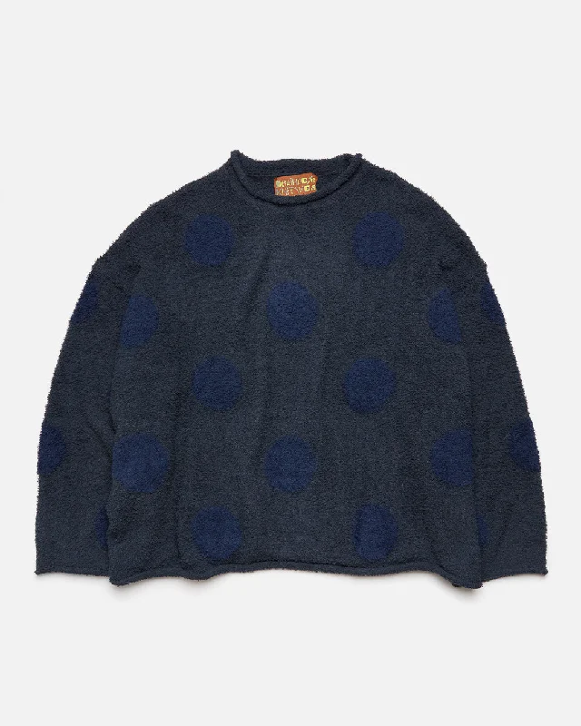 Teddy Fur Dot Sweater - Navy Houndstooth Herringbone Solid
