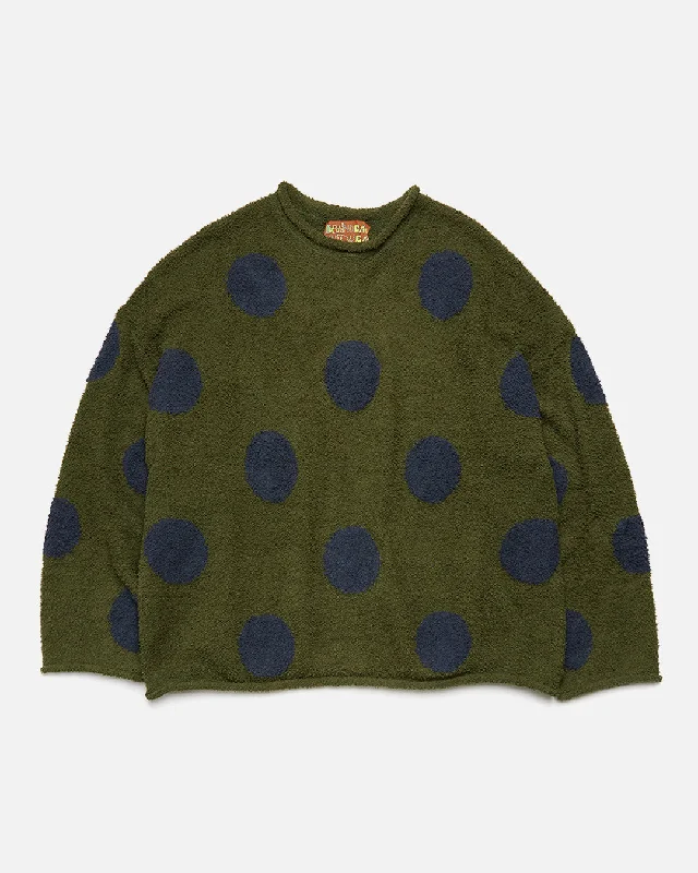 Teddy Fur Dot Sweater - Olive Cable Knit Ribbed Knit Lace Knit