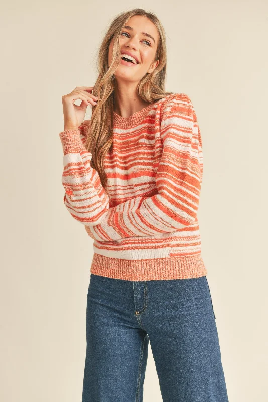 Clay Ivory Puff Shoulder Striped Sweater Faux Fur Fabric Real Fur Fabric Shearling Fabric