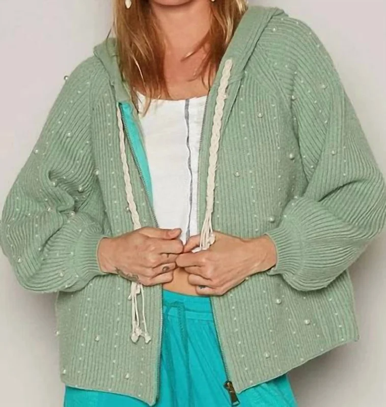 Lennox Pearl Zip Up Sweater In Baby Herb Machine Wash Dry Clean Hand Wash