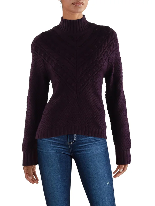 Maggie Womens Wool Blend Cable Knit Turtleneck Sweater Spandex Rayon Corduroy
