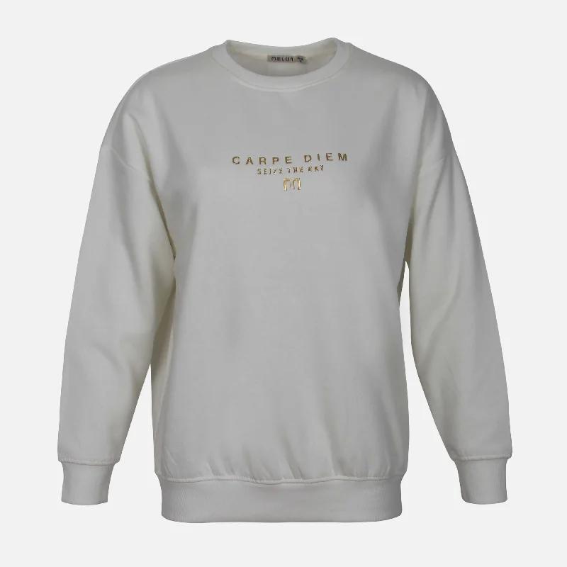 LADIES FLEECE SWEATERSHIRT Solid Print Embellished
