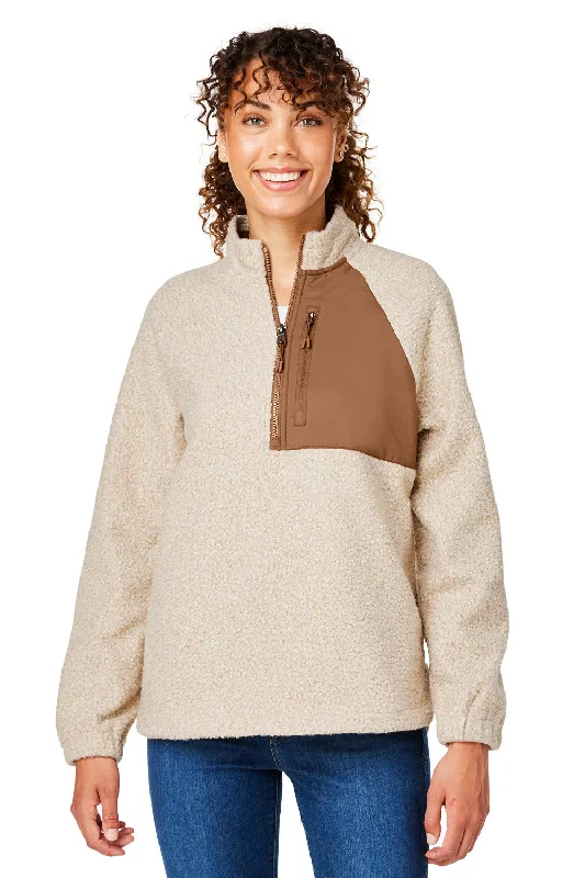 North End Womens Aura Sweater Fleece 1/4 Zip Sweatshirt w/ Pockets - Heather Oatmeal/Teak Plaid Sweater Polka Dot Checkered North End Womens Aura Sweater Fleece 1/4 Zip Sweatshirt w/ Pockets - Heather Oatmeal/Teak Plaid Sweater Polka Dot Checkered