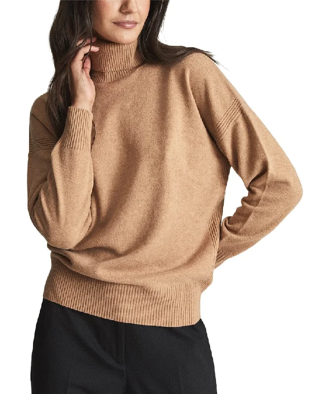 Reiss Nova Knitted Roll Neck Wool-Blend Sweater Satin Blend Silk Blend Wool Blend
